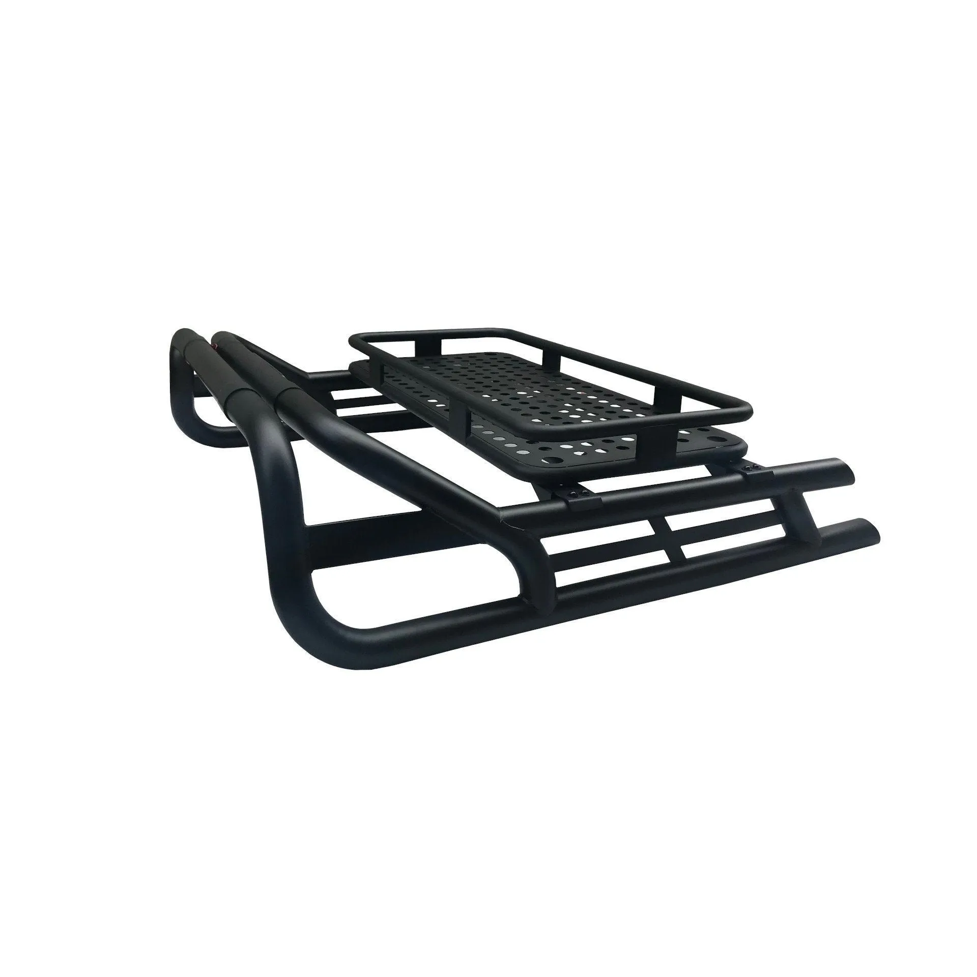 Black Long Arm Roll Sports Bar with Cargo Basket Rack for the Toyota Hilux 97-05