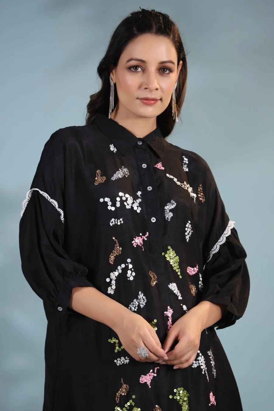 Black Morish Silk Kurta with Pants