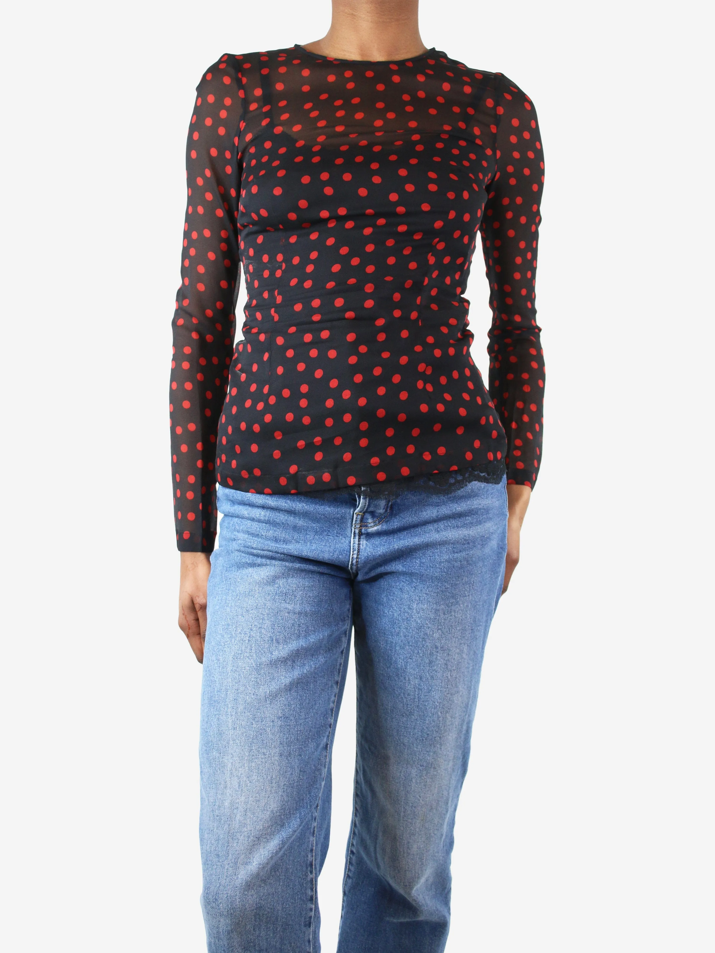 Black polka dot blouse - size UK 6