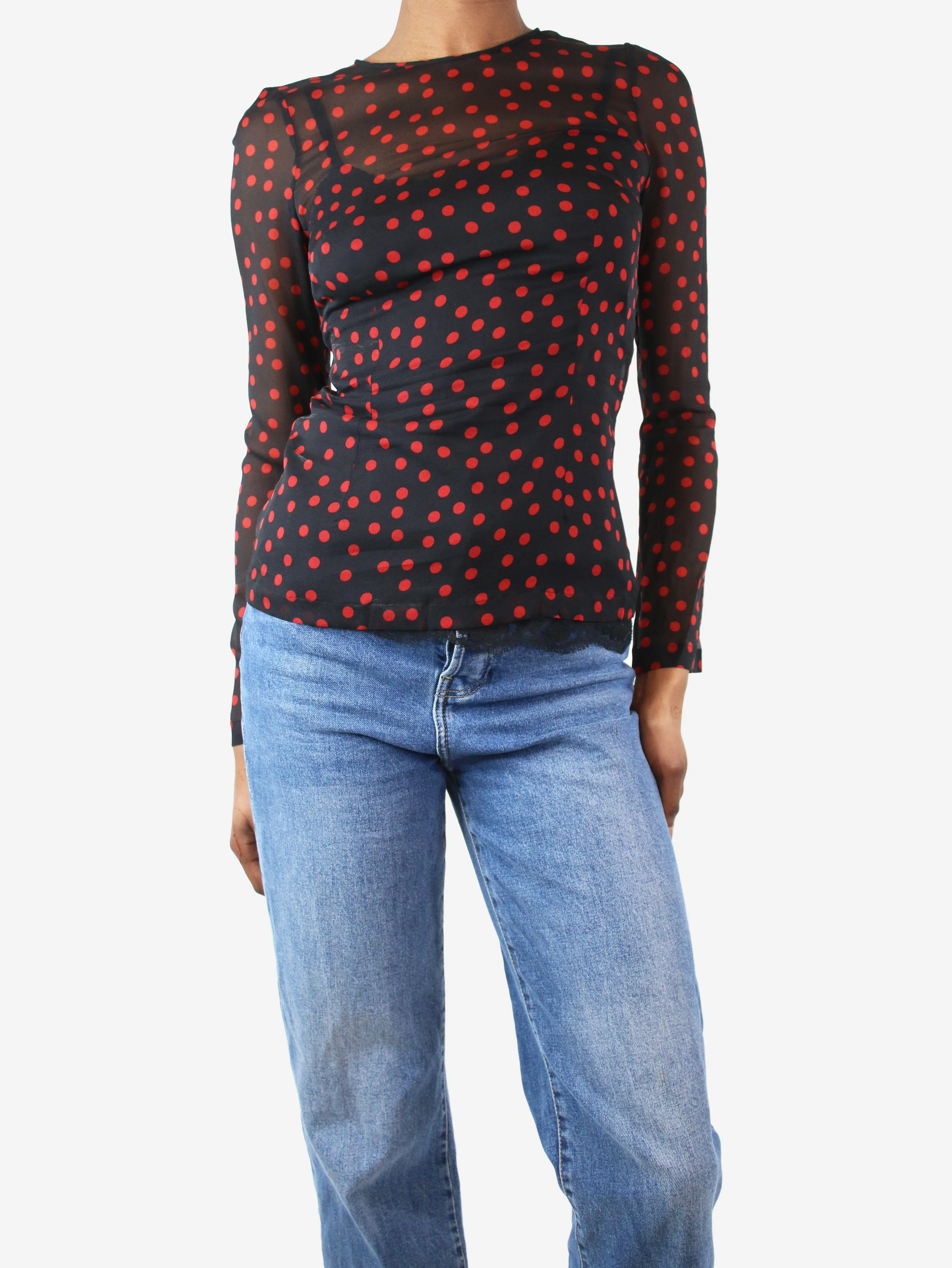 Black polka dot blouse - size UK 6