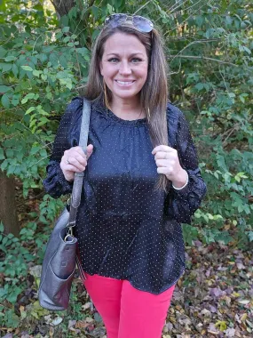 BLACK RHINESTONE SPECK BLOUSE