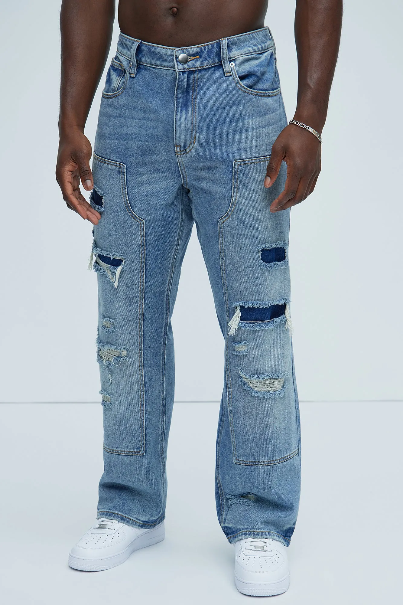 Bore Distressed Carpenter Jeans - Blue Wash