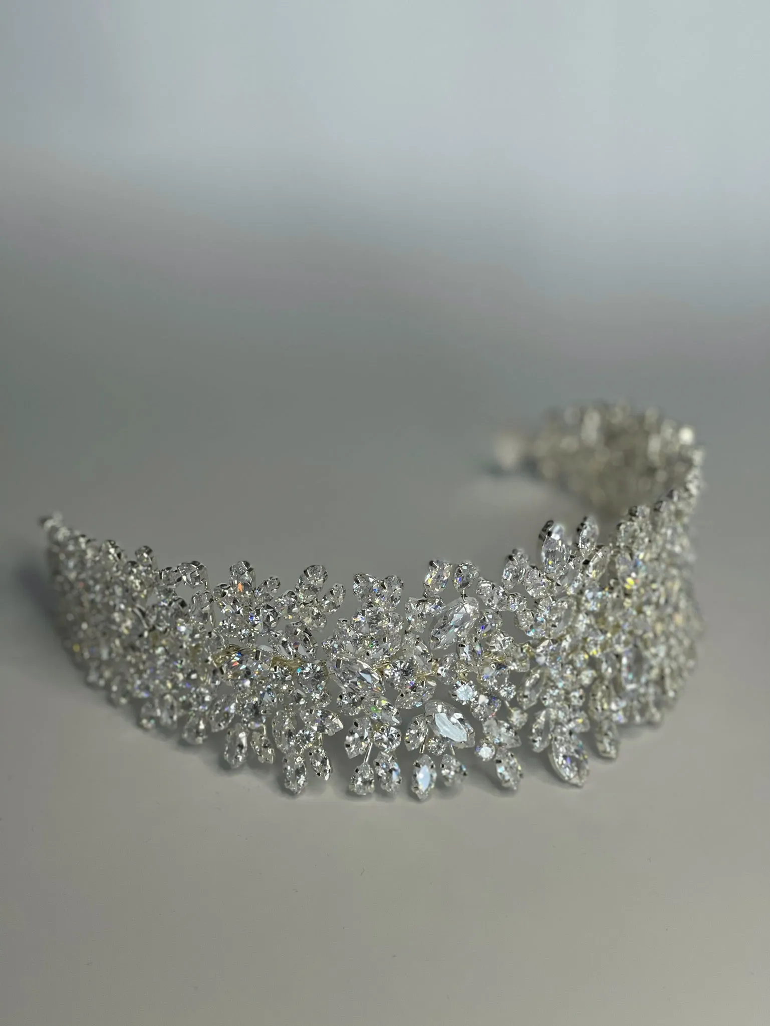 Bridal Crown - Tiara Ivy Style with Shiny Zircon Stones and Silver Coated Material