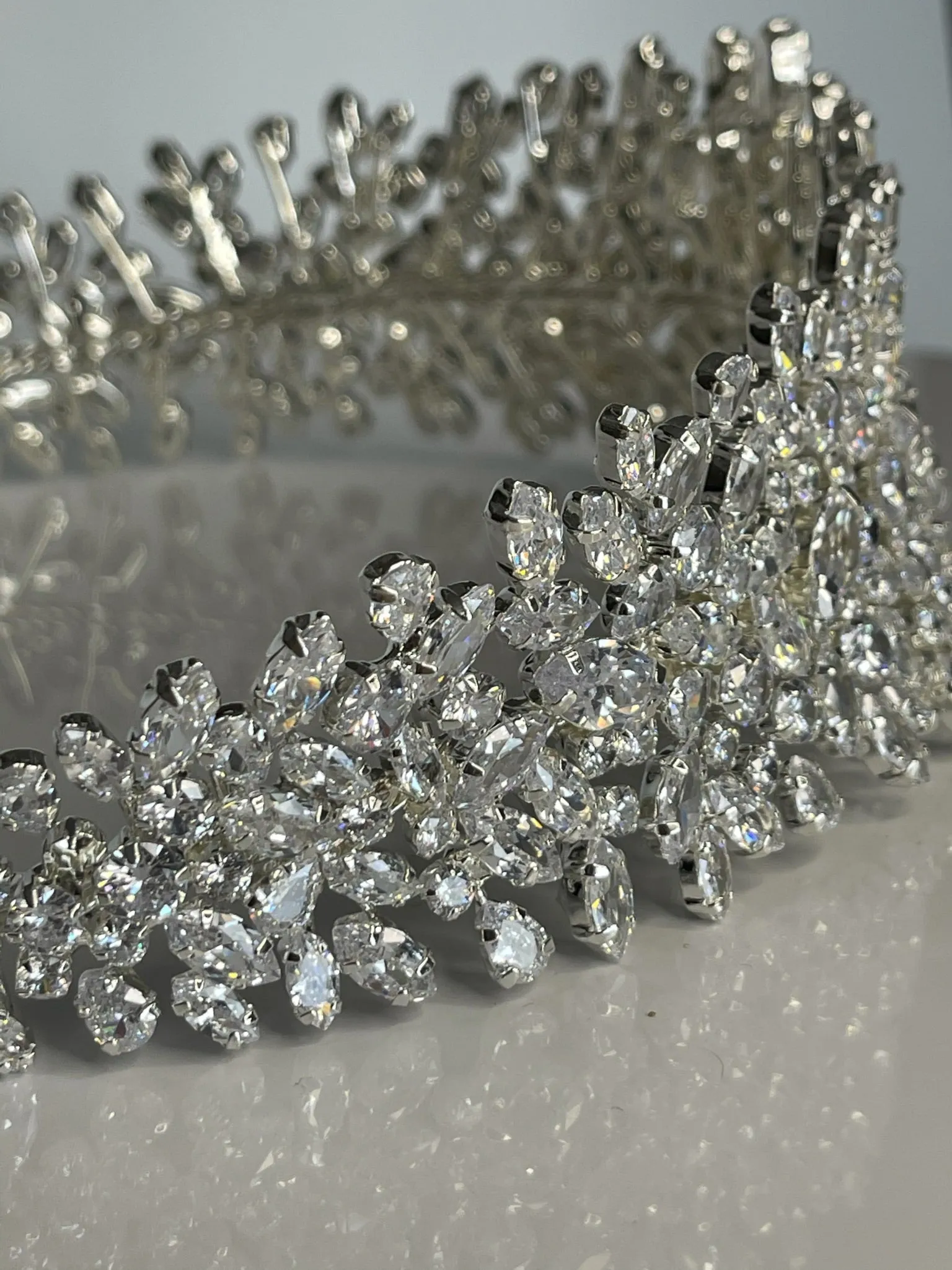 Bridal Crown - Tiara Ivy Style with Shiny Zircon Stones and Silver Coated Material