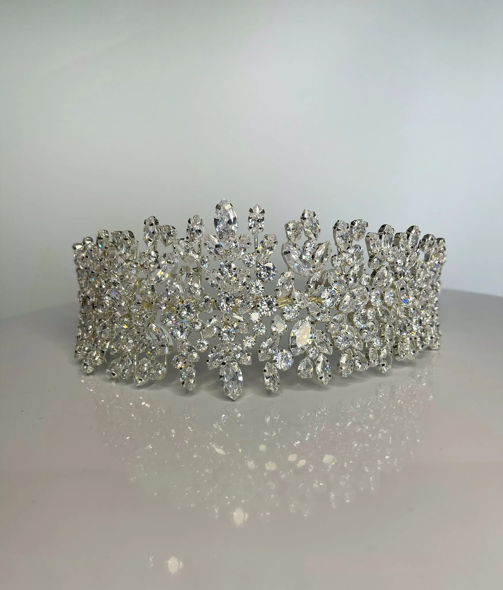 Bridal Crown - Tiara Ivy Style with Shiny Zircon Stones and Silver Coated Material