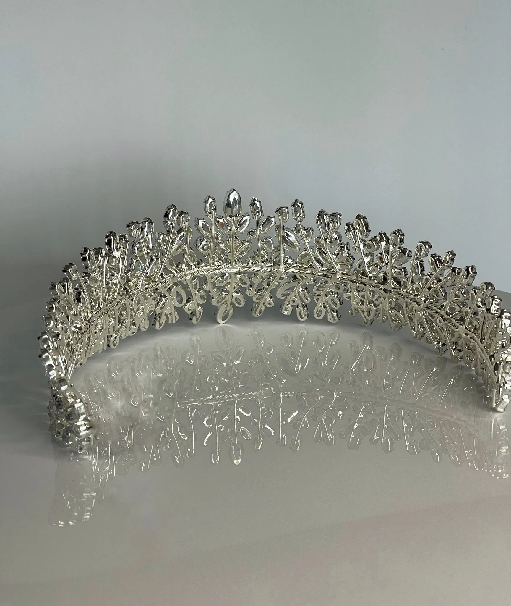 Bridal Crown - Tiara Ivy Style with Shiny Zircon Stones and Silver Coated Material