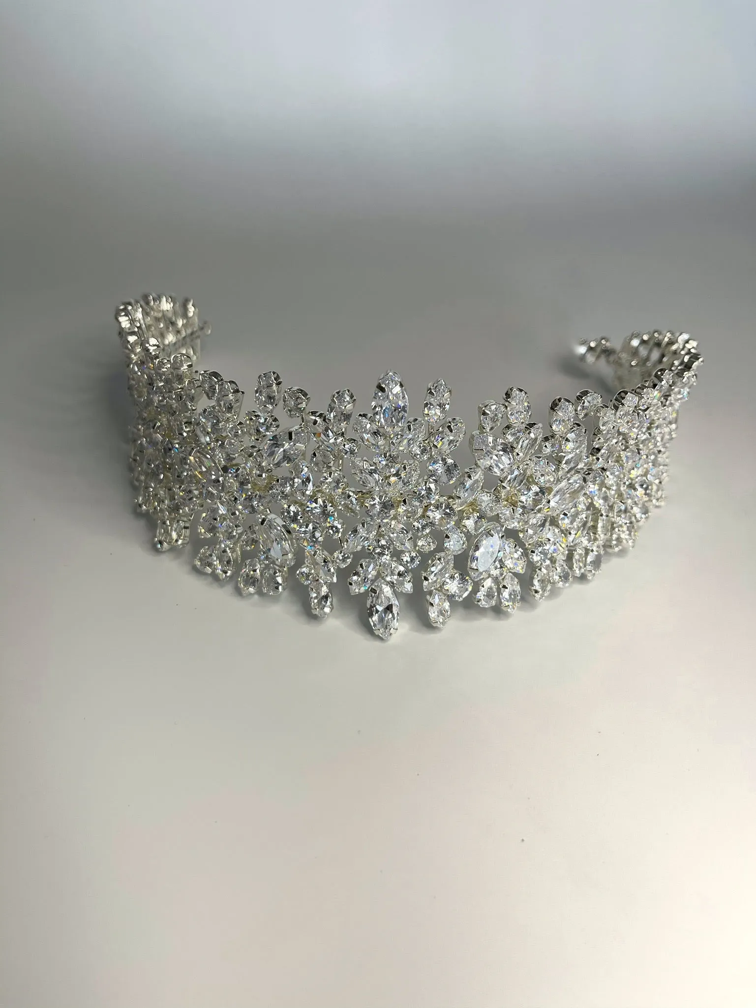 Bridal Crown - Tiara Ivy Style with Shiny Zircon Stones and Silver Coated Material