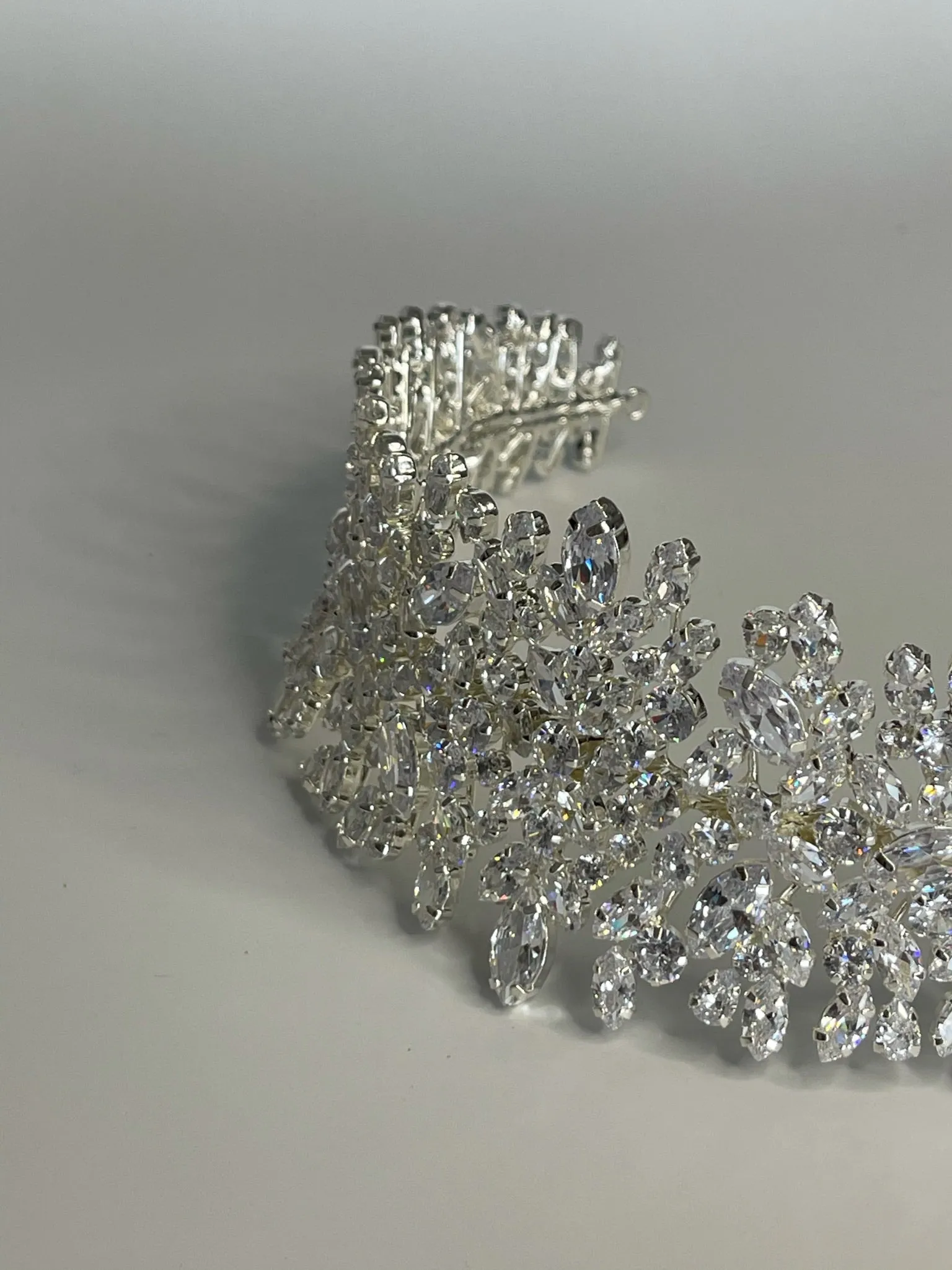 Bridal Crown - Tiara Ivy Style with Shiny Zircon Stones and Silver Coated Material