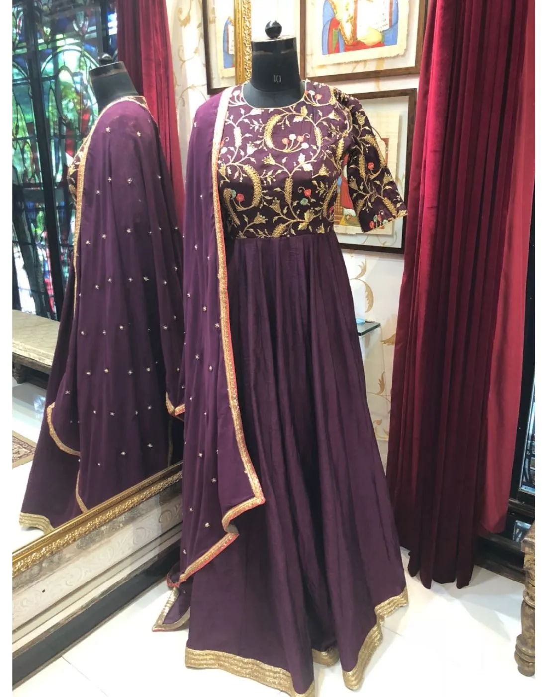 Burgundy Embroidered Anarkali -  Clearance