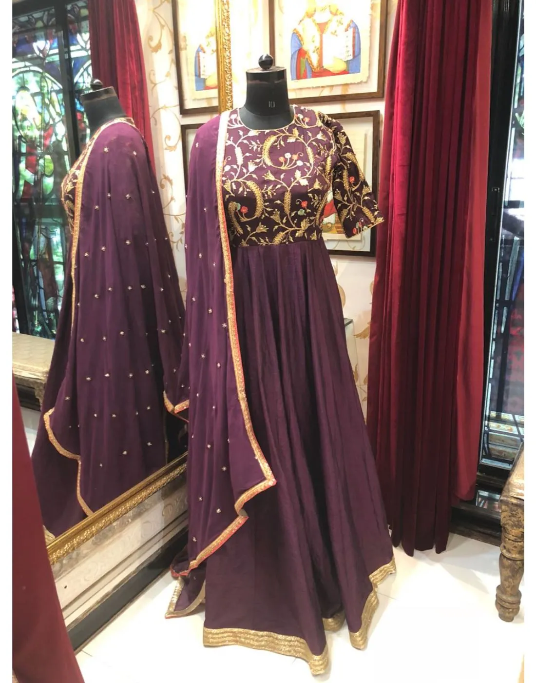 Burgundy Embroidered Anarkali -  Clearance