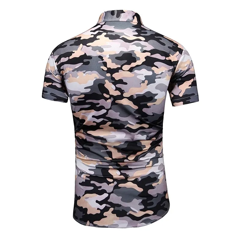 Camouflage Print Shirts Men's Clothing Short Sleeve Cotton Military Cargo Shirt Breathable Tactical Blouses