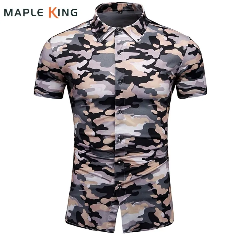 Camouflage Print Shirts Men's Clothing Short Sleeve Cotton Military Cargo Shirt Breathable Tactical Blouses