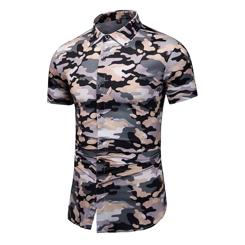 Camouflage Print Shirts Men's Clothing Short Sleeve Cotton Military Cargo Shirt Breathable Tactical Blouses