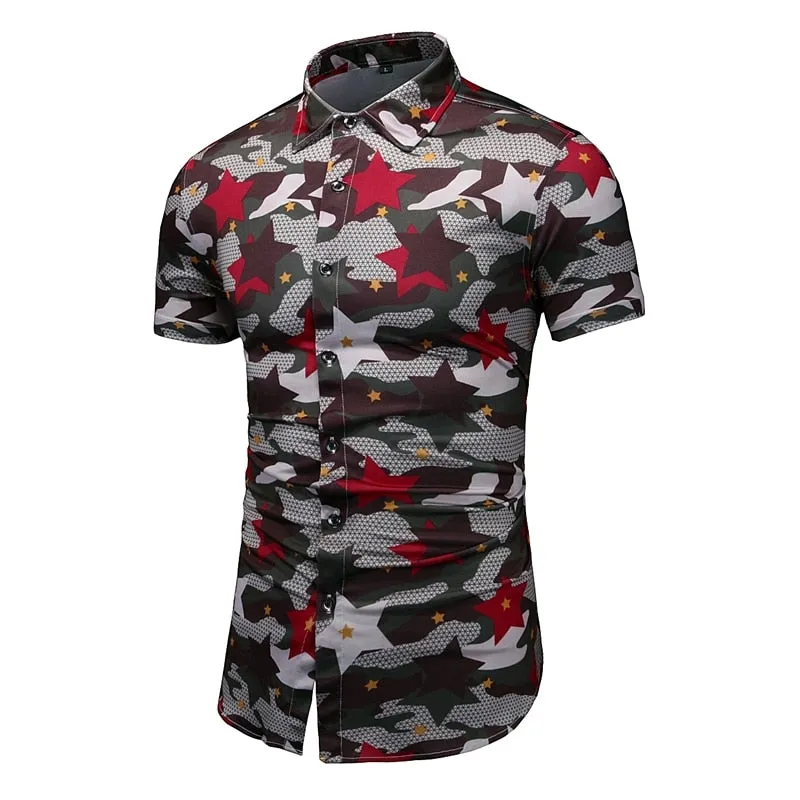 Camouflage Print Shirts Men's Clothing Short Sleeve Cotton Military Cargo Shirt Breathable Tactical Blouses