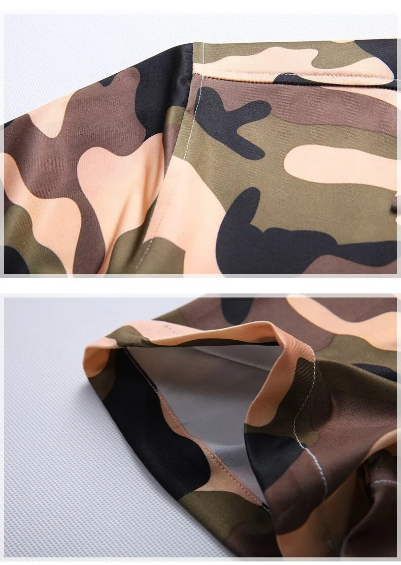 Camouflage Print Shirts Men's Clothing Short Sleeve Cotton Military Cargo Shirt Breathable Tactical Blouses