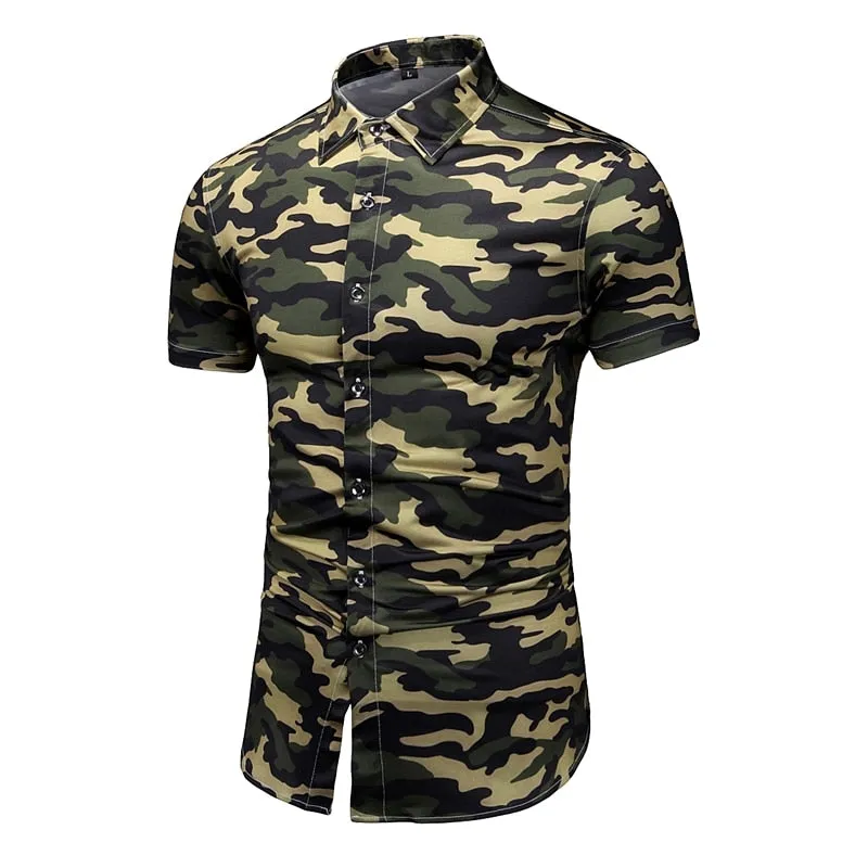 Camouflage Print Shirts Men's Clothing Short Sleeve Cotton Military Cargo Shirt Breathable Tactical Blouses