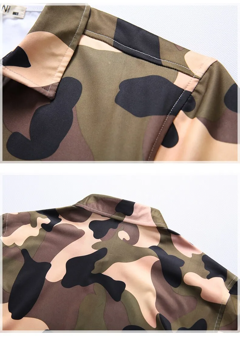 Camouflage Print Shirts Men's Clothing Short Sleeve Cotton Military Cargo Shirt Breathable Tactical Blouses