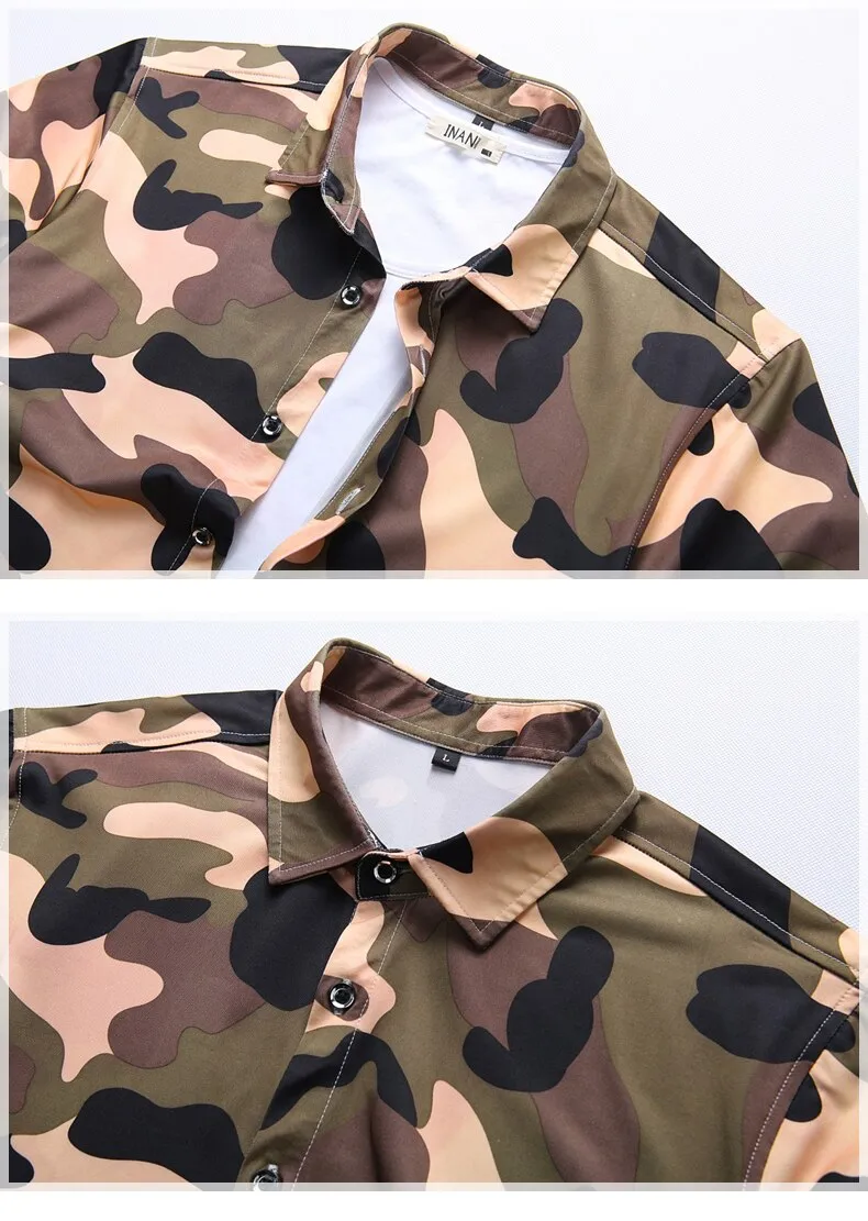 Camouflage Print Shirts Men's Clothing Short Sleeve Cotton Military Cargo Shirt Breathable Tactical Blouses