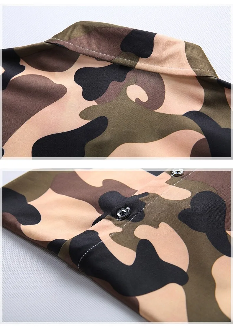 Camouflage Print Shirts Men's Clothing Short Sleeve Cotton Military Cargo Shirt Breathable Tactical Blouses