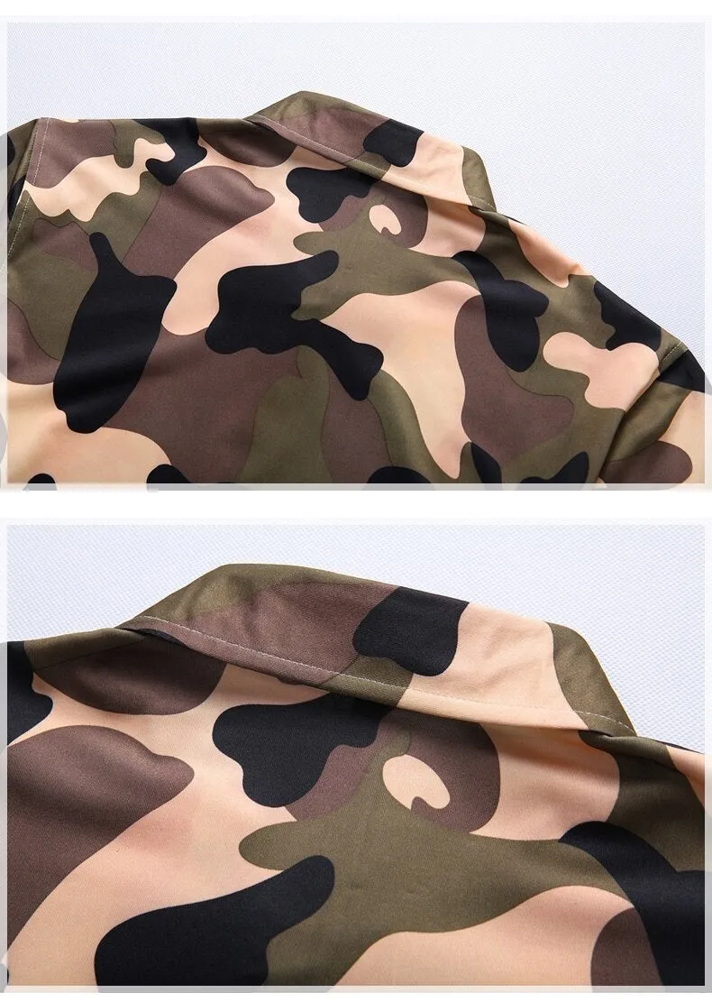 Camouflage Print Shirts Men's Clothing Short Sleeve Cotton Military Cargo Shirt Breathable Tactical Blouses