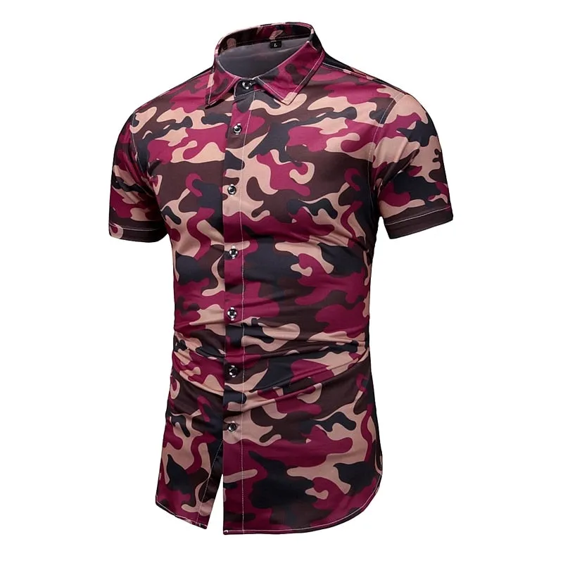 Camouflage Print Shirts Men's Clothing Short Sleeve Cotton Military Cargo Shirt Breathable Tactical Blouses