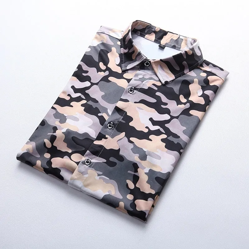 Camouflage Print Shirts Men's Clothing Short Sleeve Cotton Military Cargo Shirt Breathable Tactical Blouses