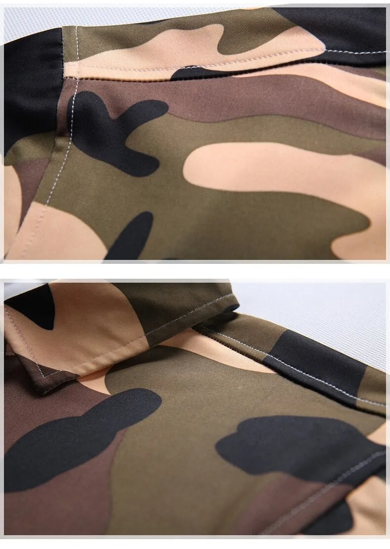 Camouflage Print Shirts Men's Clothing Short Sleeve Cotton Military Cargo Shirt Breathable Tactical Blouses