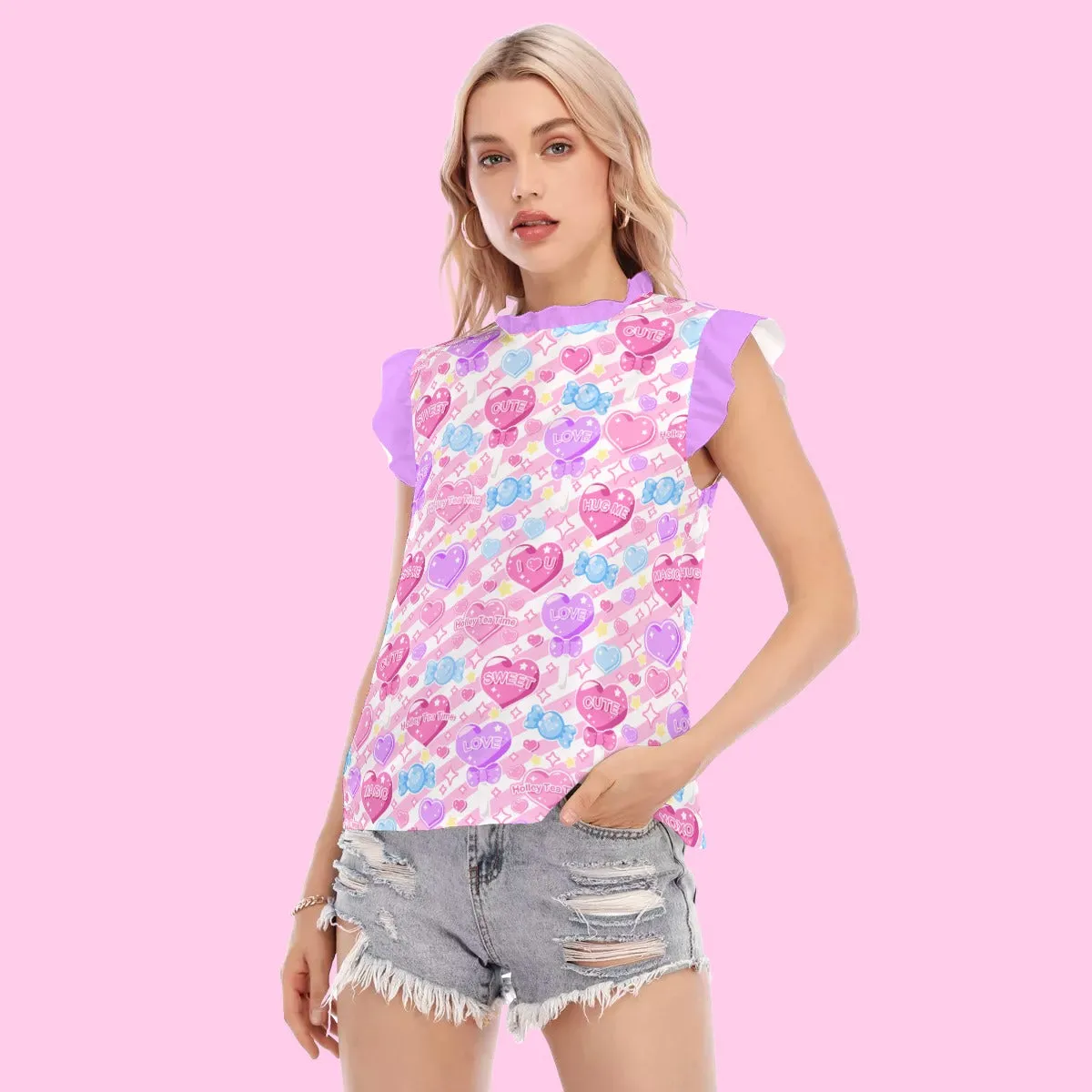 Candy Love Hearts (Colorful Cutie) Women's Ruffle Blouse