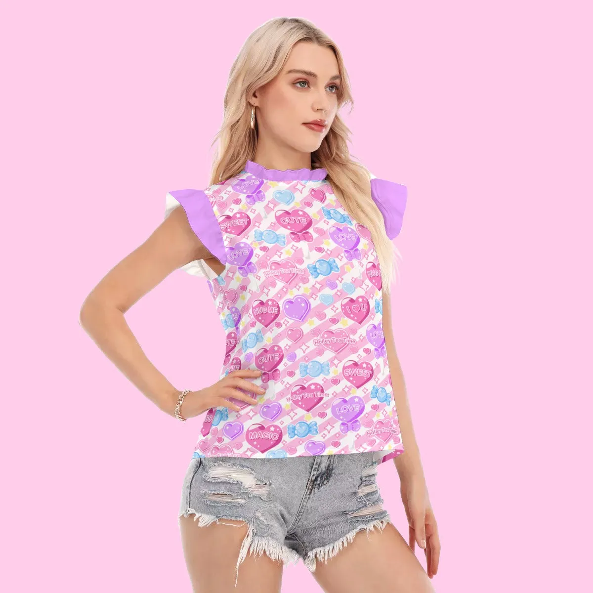 Candy Love Hearts (Colorful Cutie) Women's Ruffle Blouse