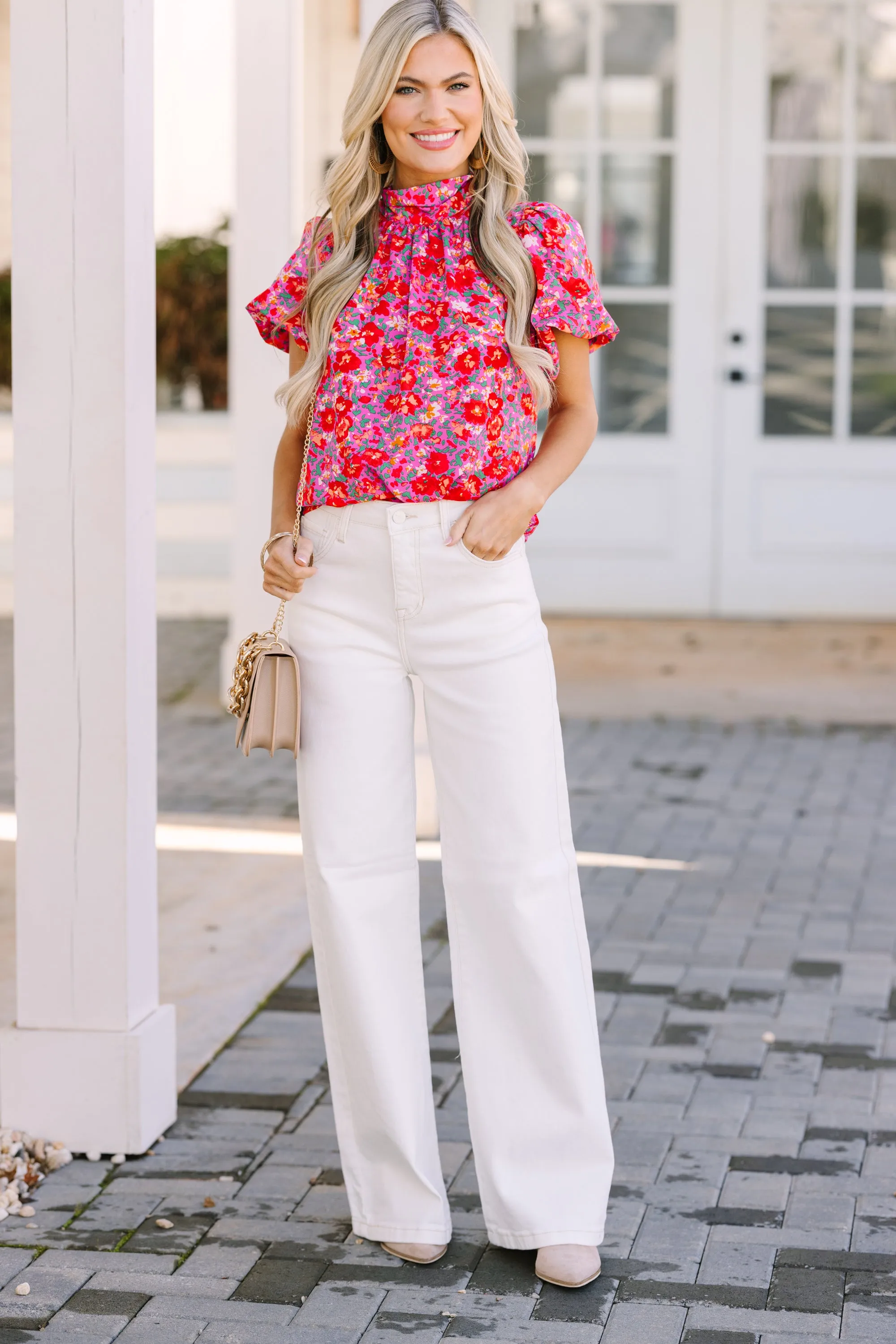 Can't Let You Go Fuchsia Pink Ditsy Floral Blouse