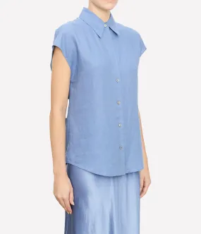 Cap Sleeve Button Down Blouse in Azure Gem