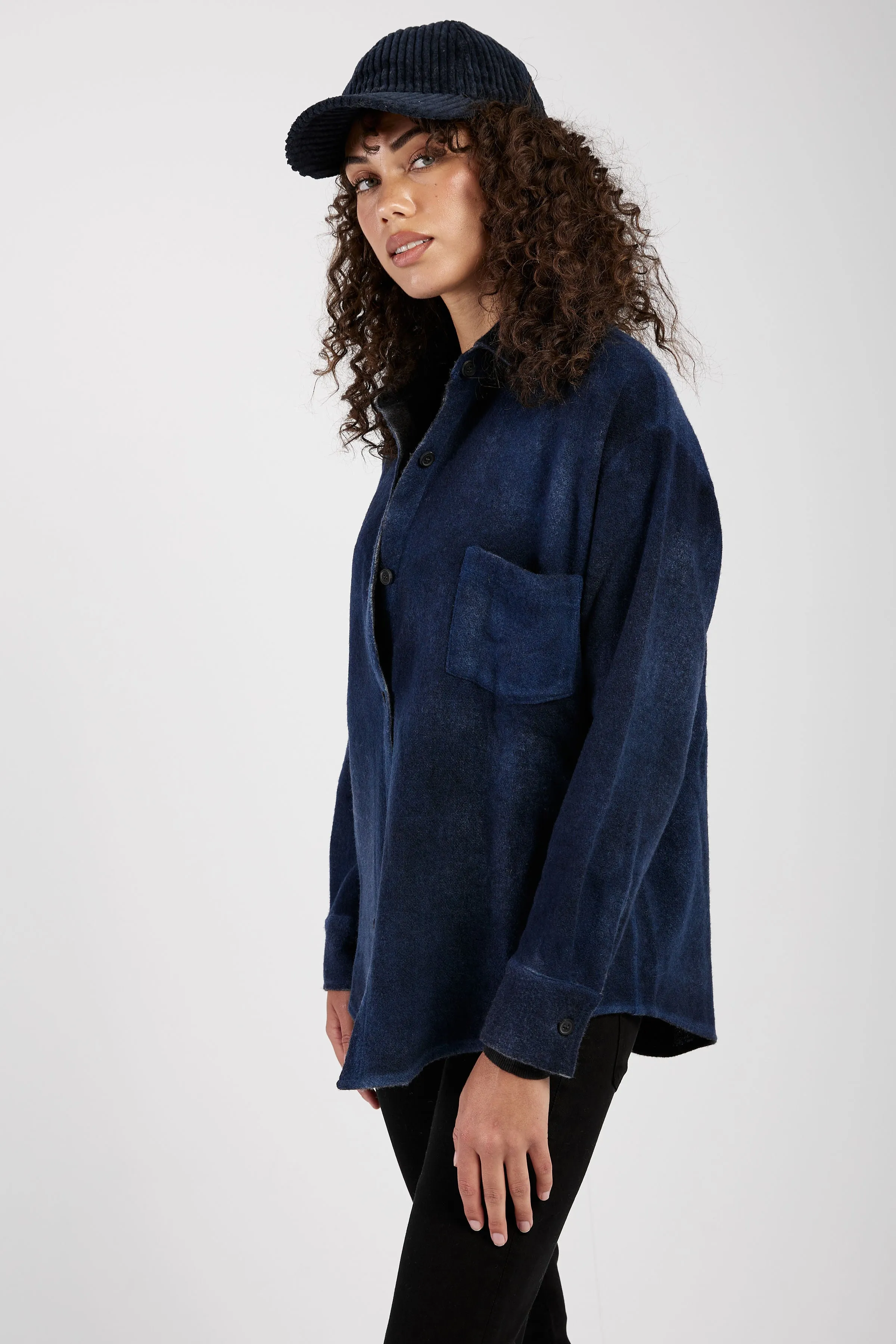 Cashmere Wool Knit Shirt in Midnight