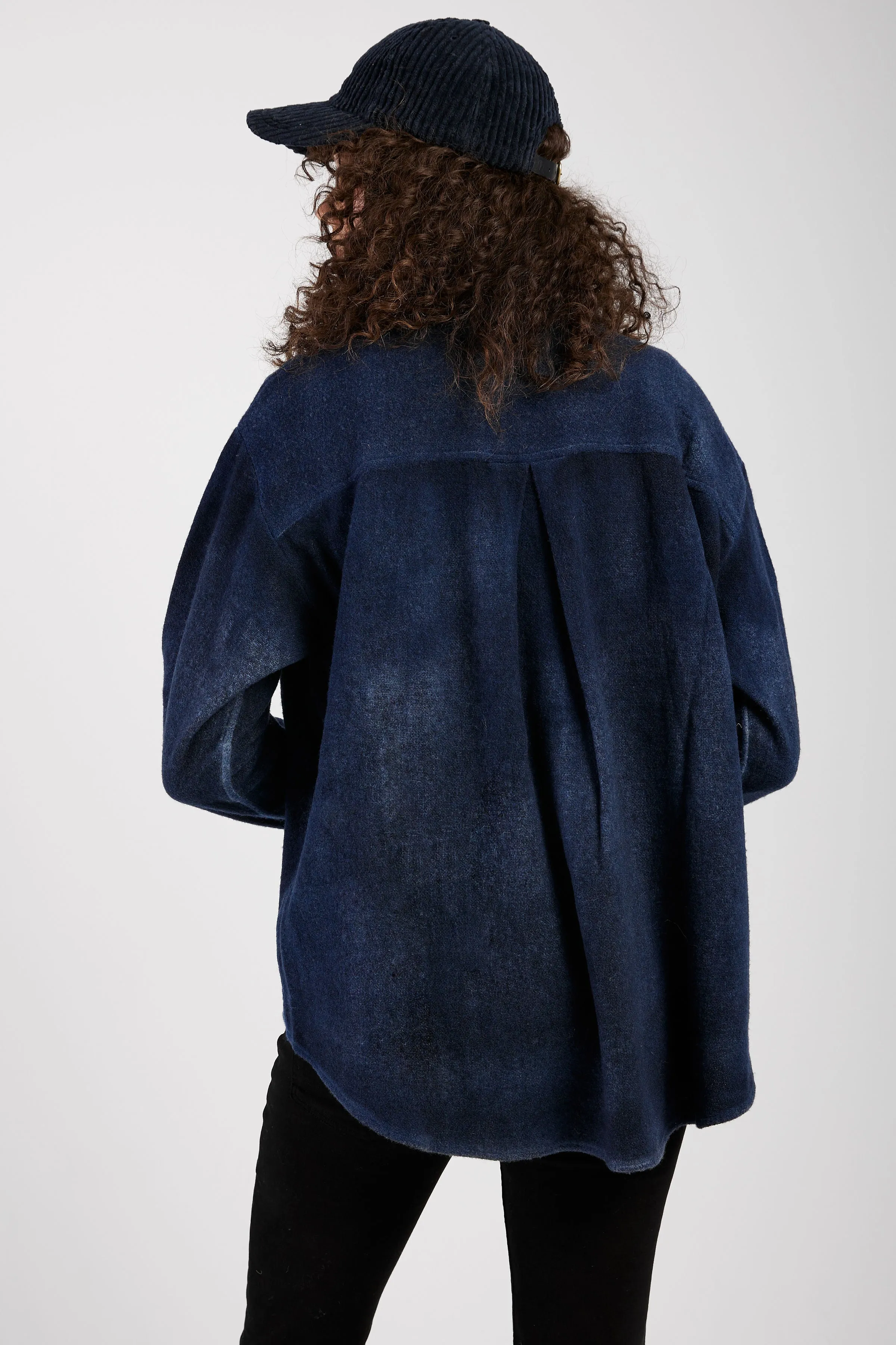 Cashmere Wool Knit Shirt in Midnight