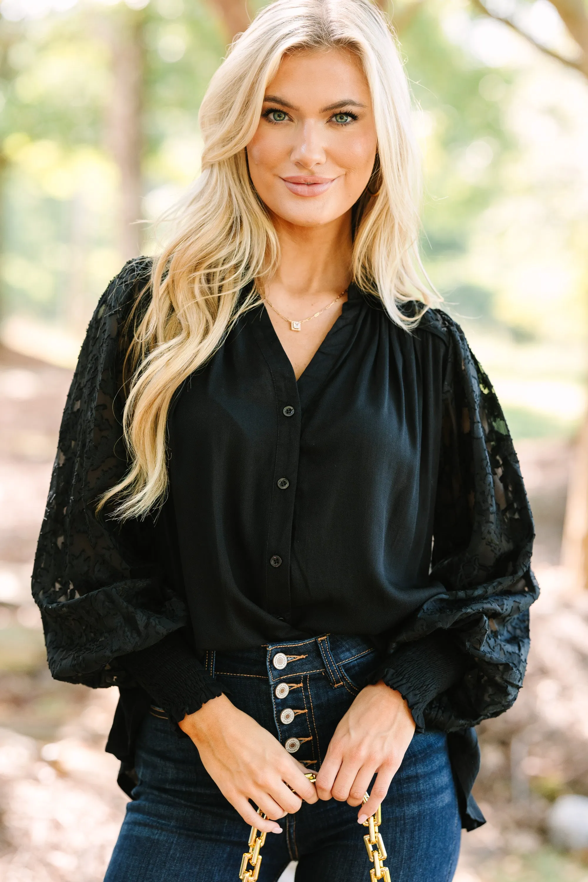 Certain Love Black Lace Sleeve Blouse