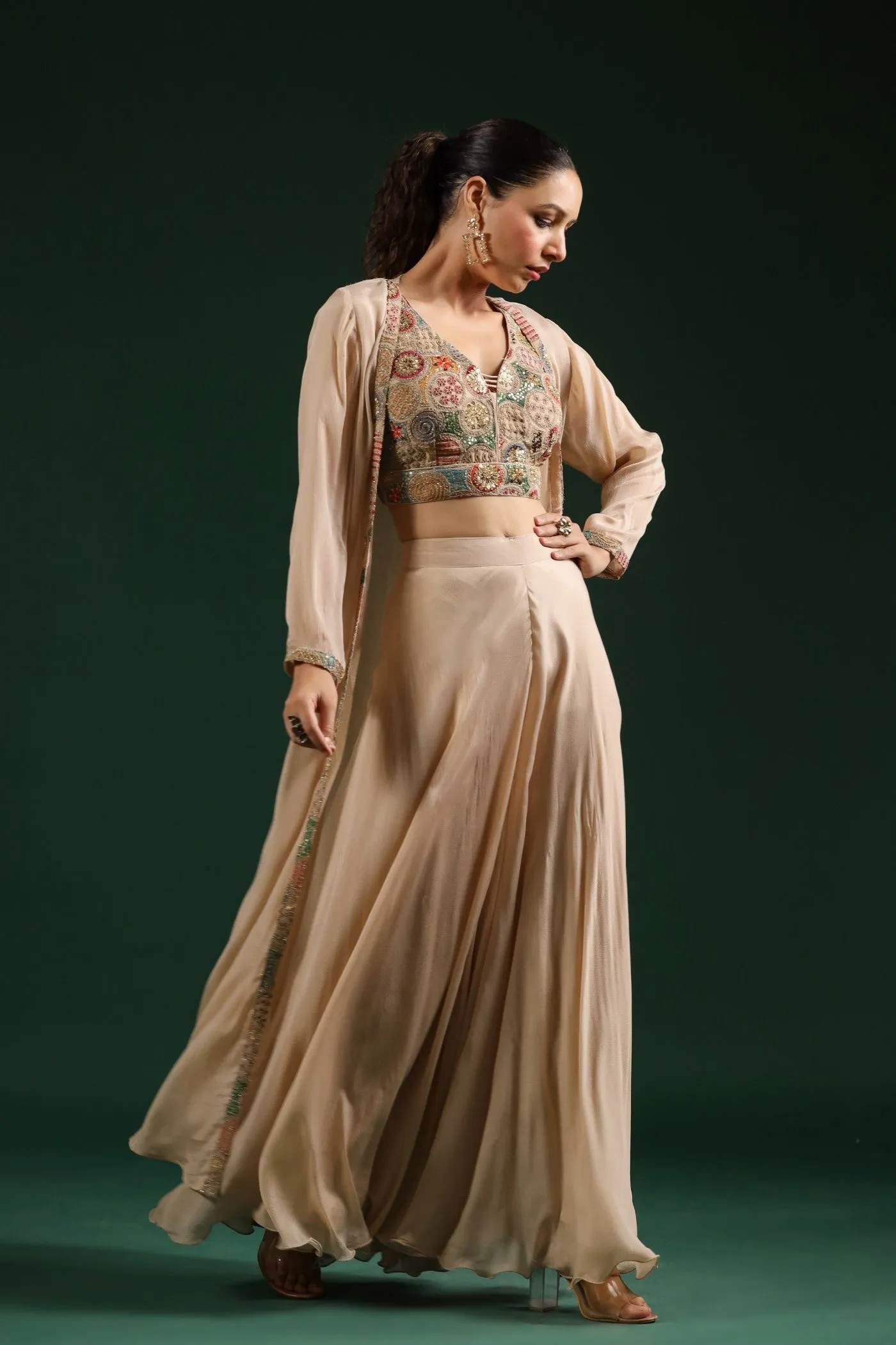 Champagne Embroidered Cape Set