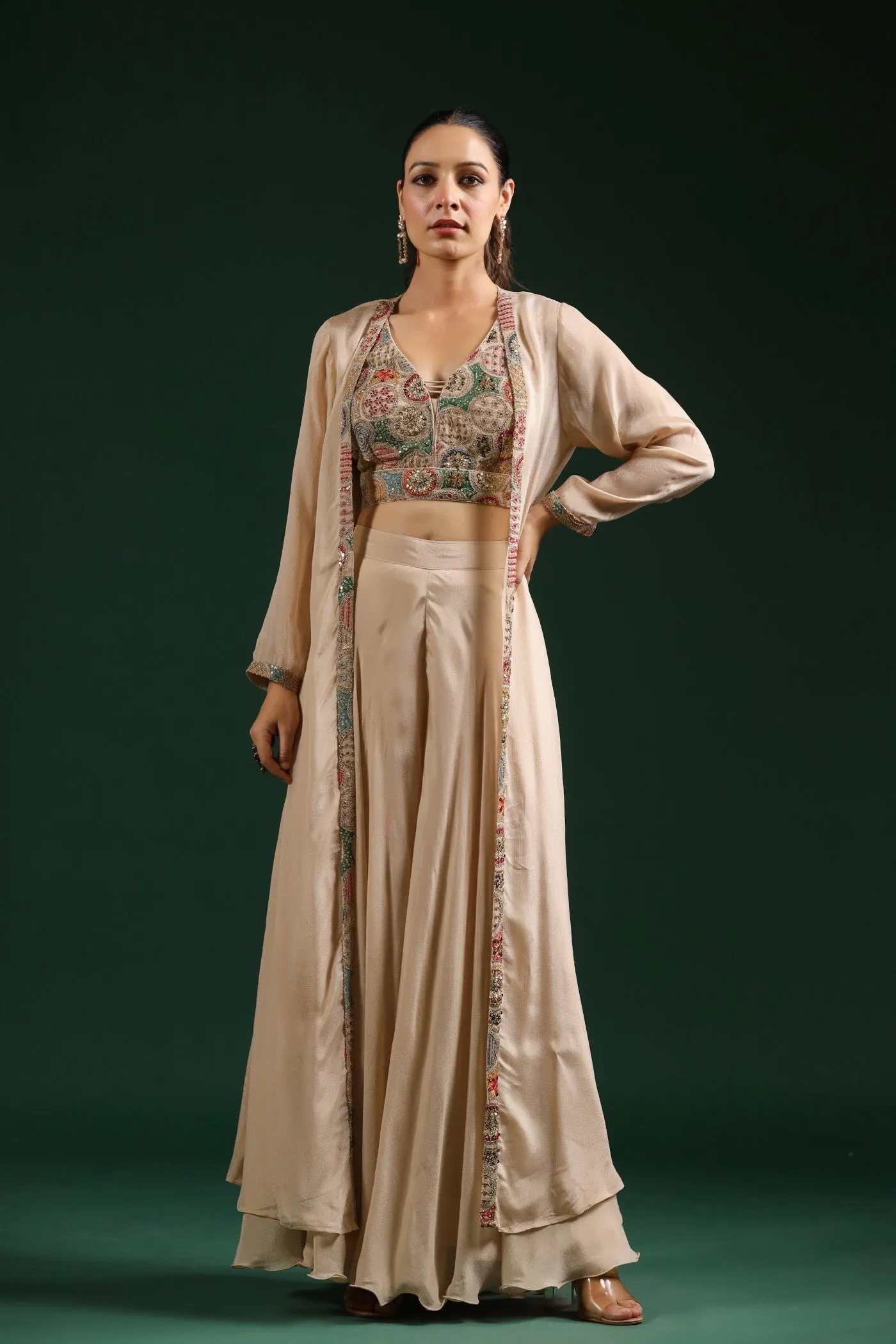 Champagne Embroidered Cape Set