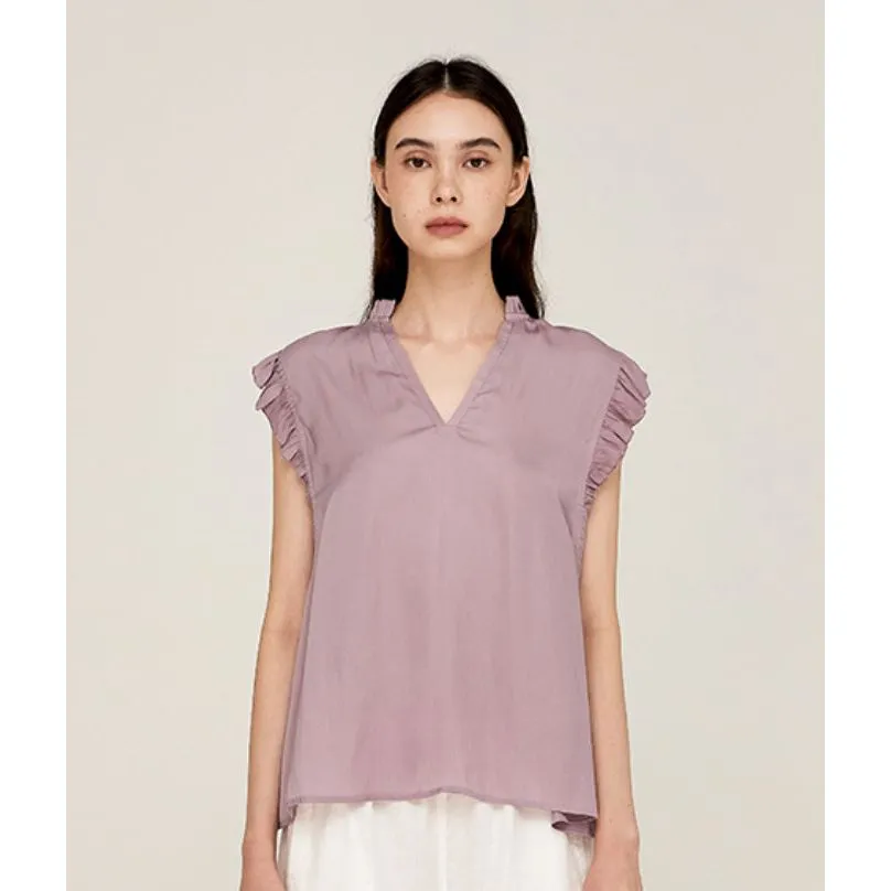 Chelsea Grade and Gather Soft Purple Ruffle Sleeve Satin Blouse