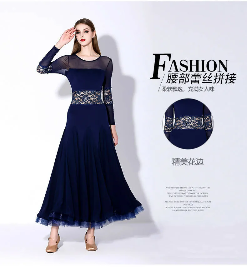 Classic Navy Lace Ballroom Dance Practice Dress | 875