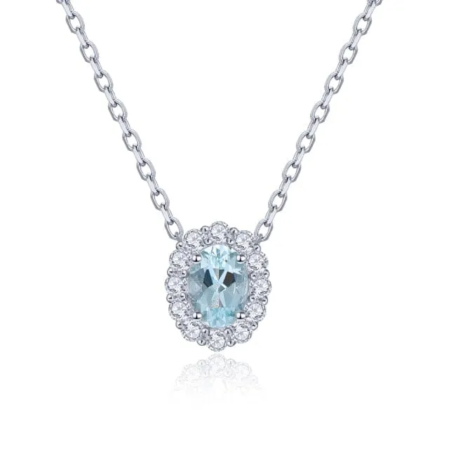 Classic Oval Aquamarine Pendant Necklace - 925 Sterling Silver