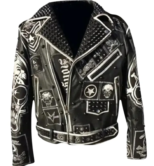 Classic Vintage Custom Black Magic Key bone Leather Jacket