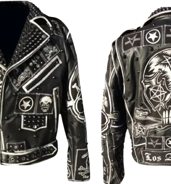 Classic Vintage Custom Black Magic Key bone Leather Jacket