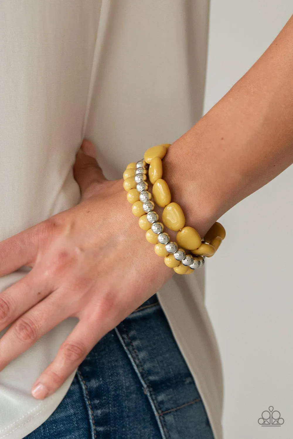 Color Venture Silver and Yellow Bracelet Set - Paparazzi Accessories