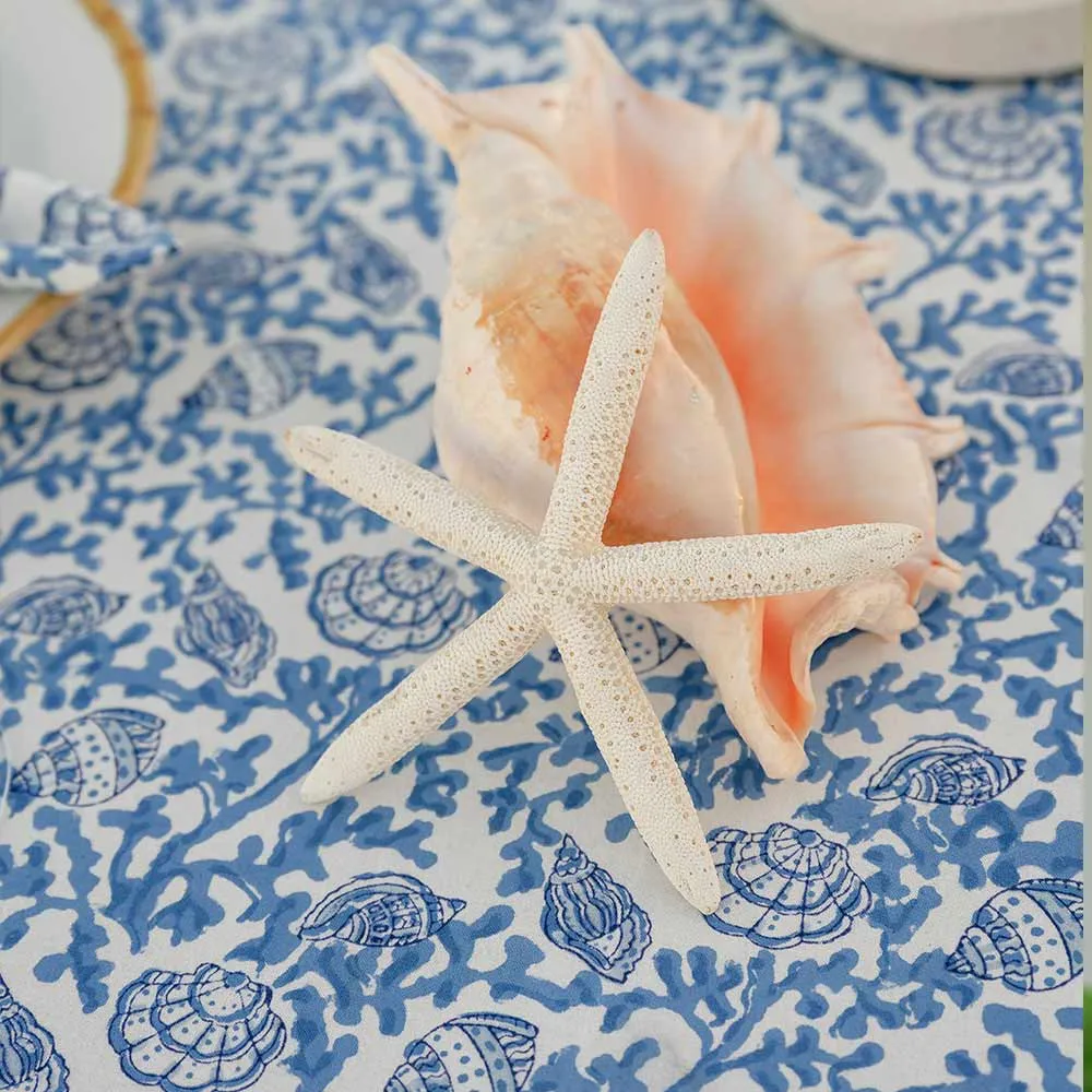 Coral & Shell Blue Tablecloth 60x90