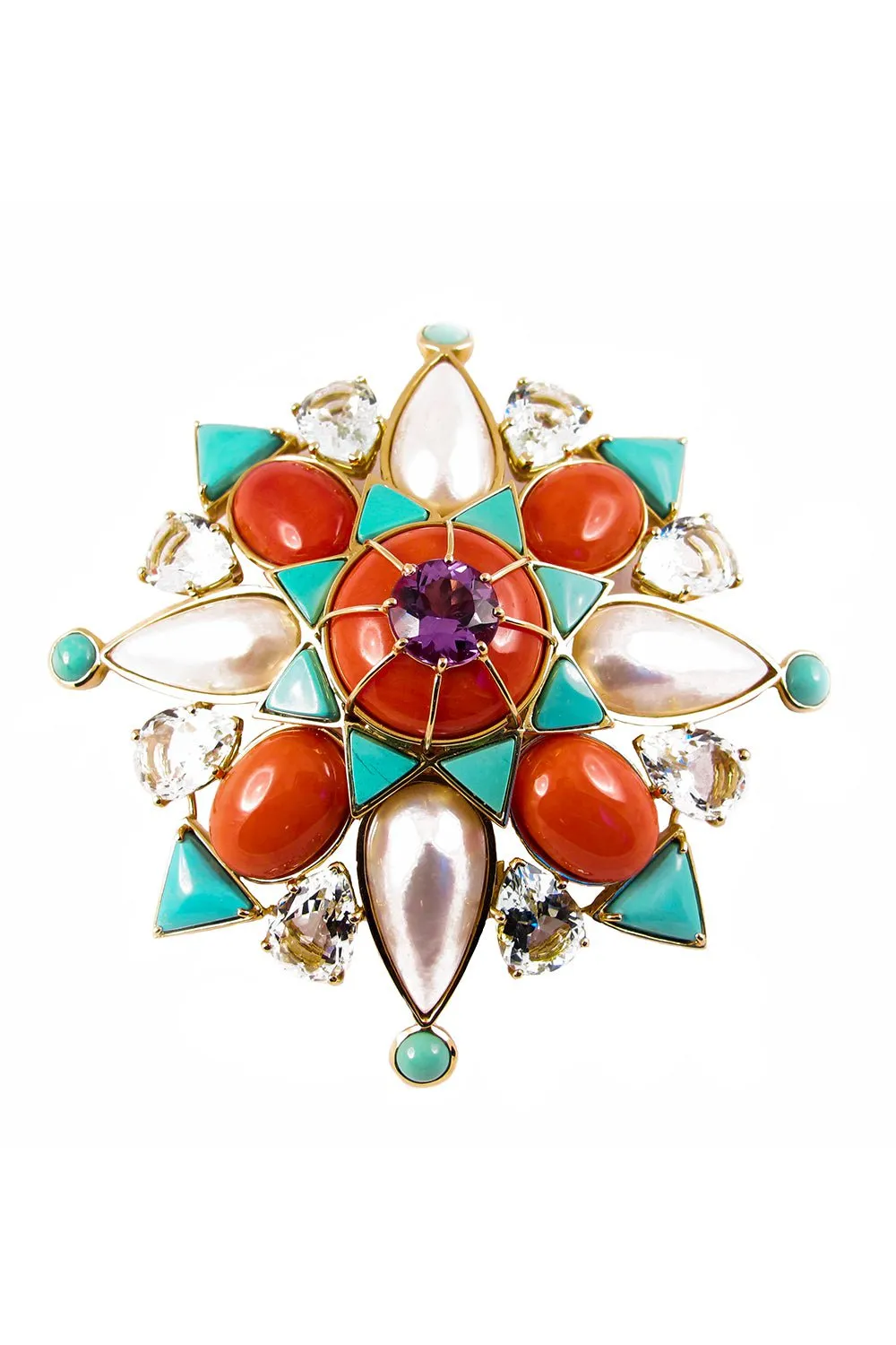 Coral Turquoise Brooch