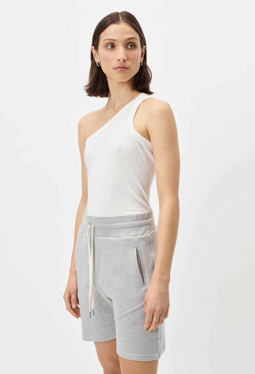 Cotton Rib Asymmetrical Tank / White