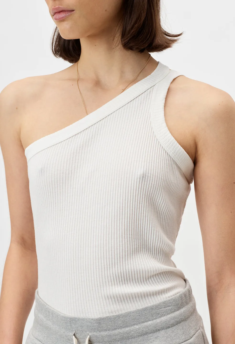 Cotton Rib Asymmetrical Tank / White