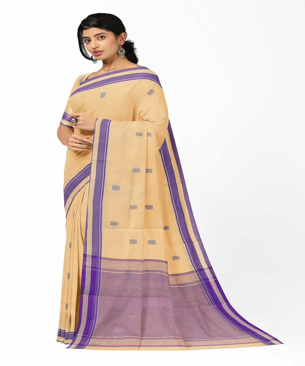 Cream plain butta rajahmundry handwoven cotton saree