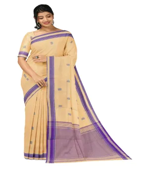 Cream plain butta rajahmundry handwoven cotton saree