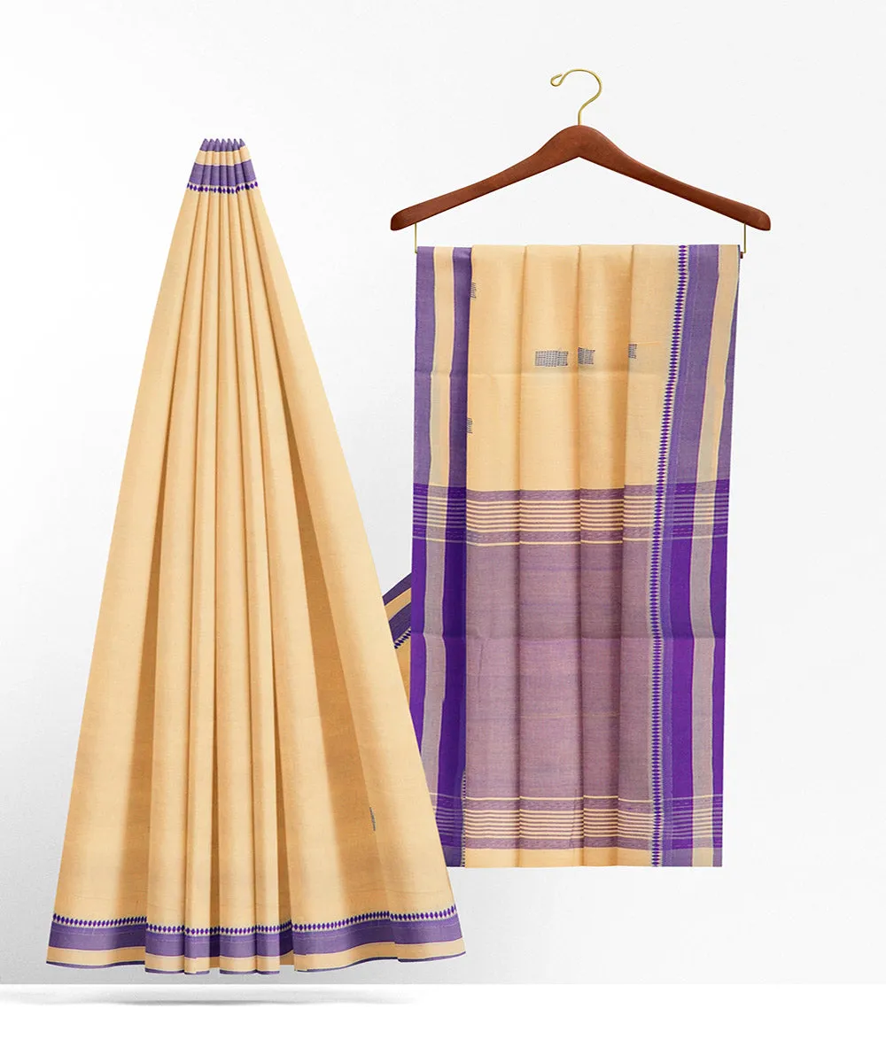 Cream plain butta rajahmundry handwoven cotton saree