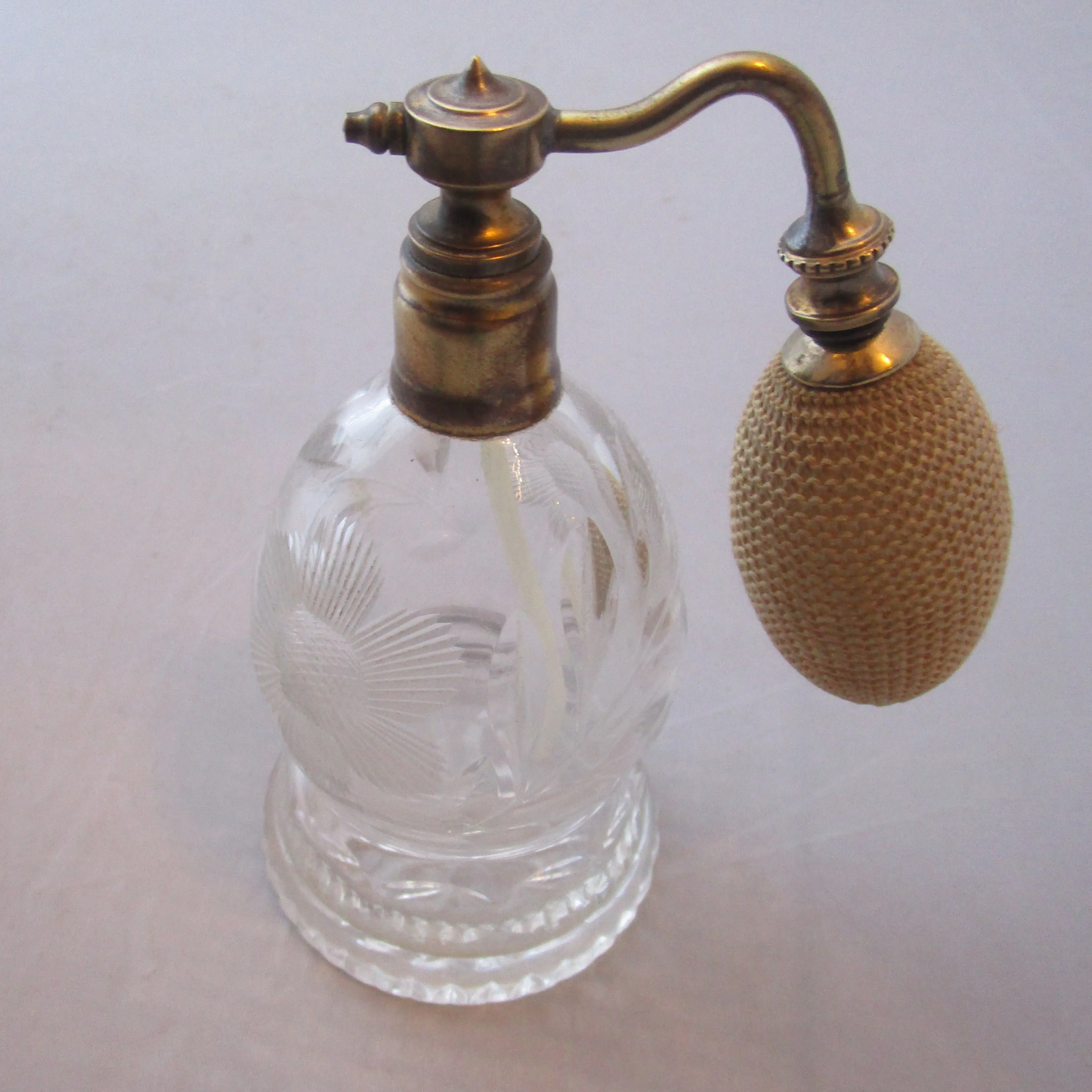 Cut Glass Perfume Atomiser Bottle Vintage Art Deco c1930